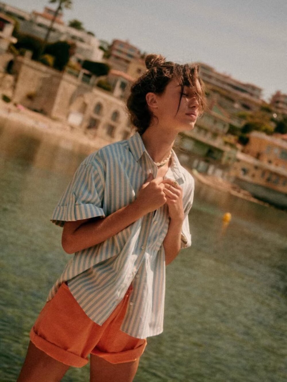 Sezane Laurine Oversize Blouse Shirt blue ecru stripes S